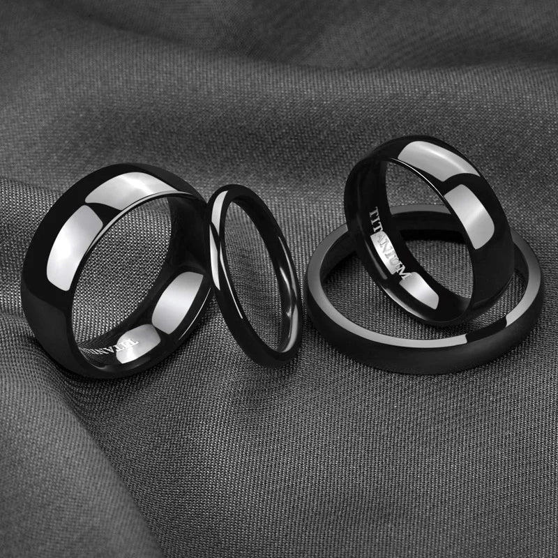 Titanium Classic Band Ring | Men & Women | Black & Silver | 2-8mm Width