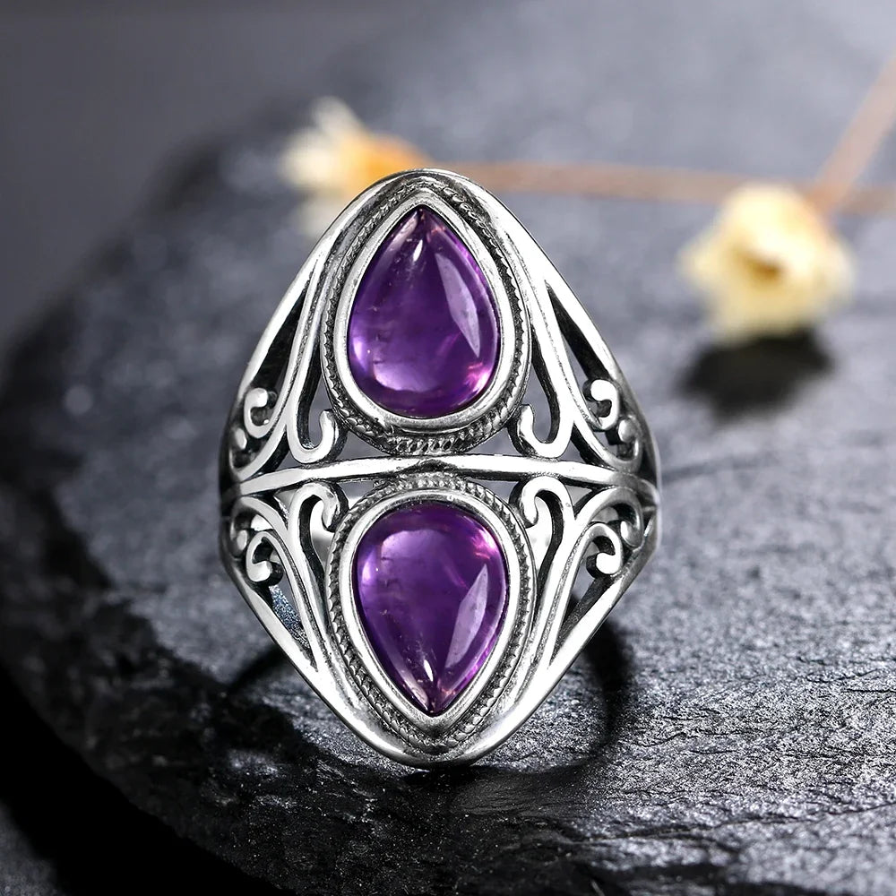 Anello Ametista Naturale | Argento 925 | Gioiello Vintage Luxury