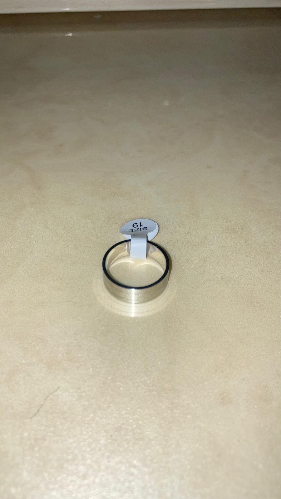 Anello Argento Fascia Larga Bordo Nero Taglia 19